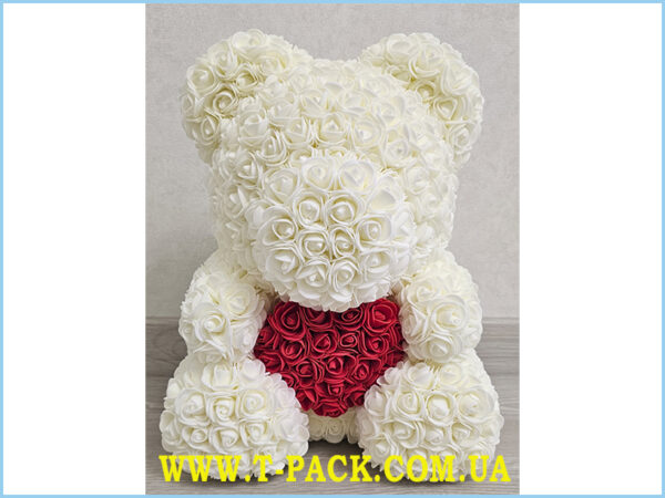 White rose teddy bear with a red heart