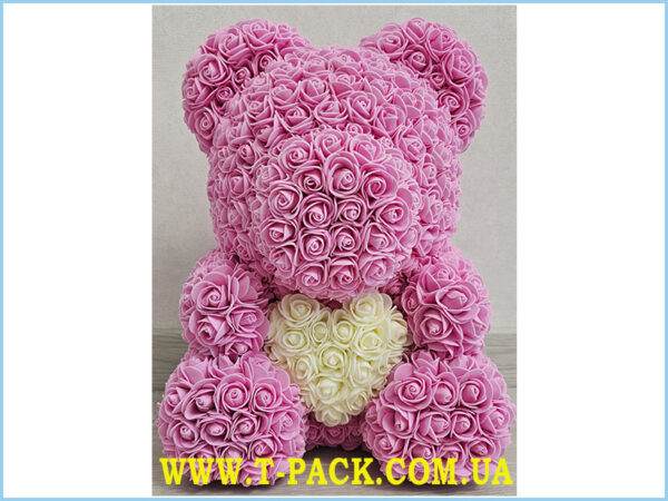 Pink Rose Bear with White Heart