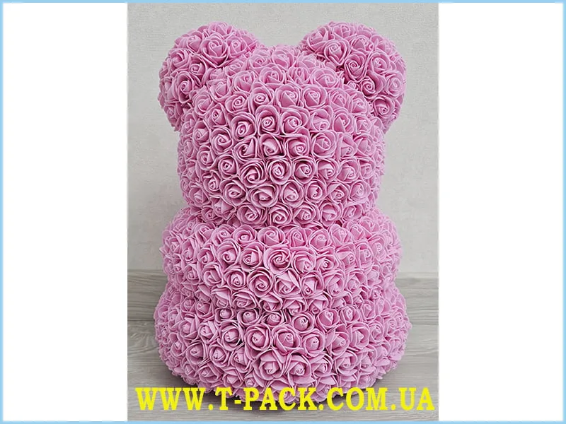 Мишка из роз розовый с сердечком