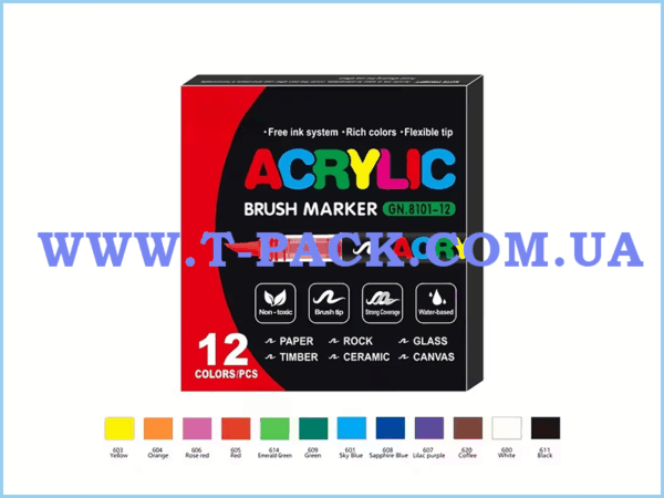 Набір акрилових маркерів GuangMa 12 кольорів